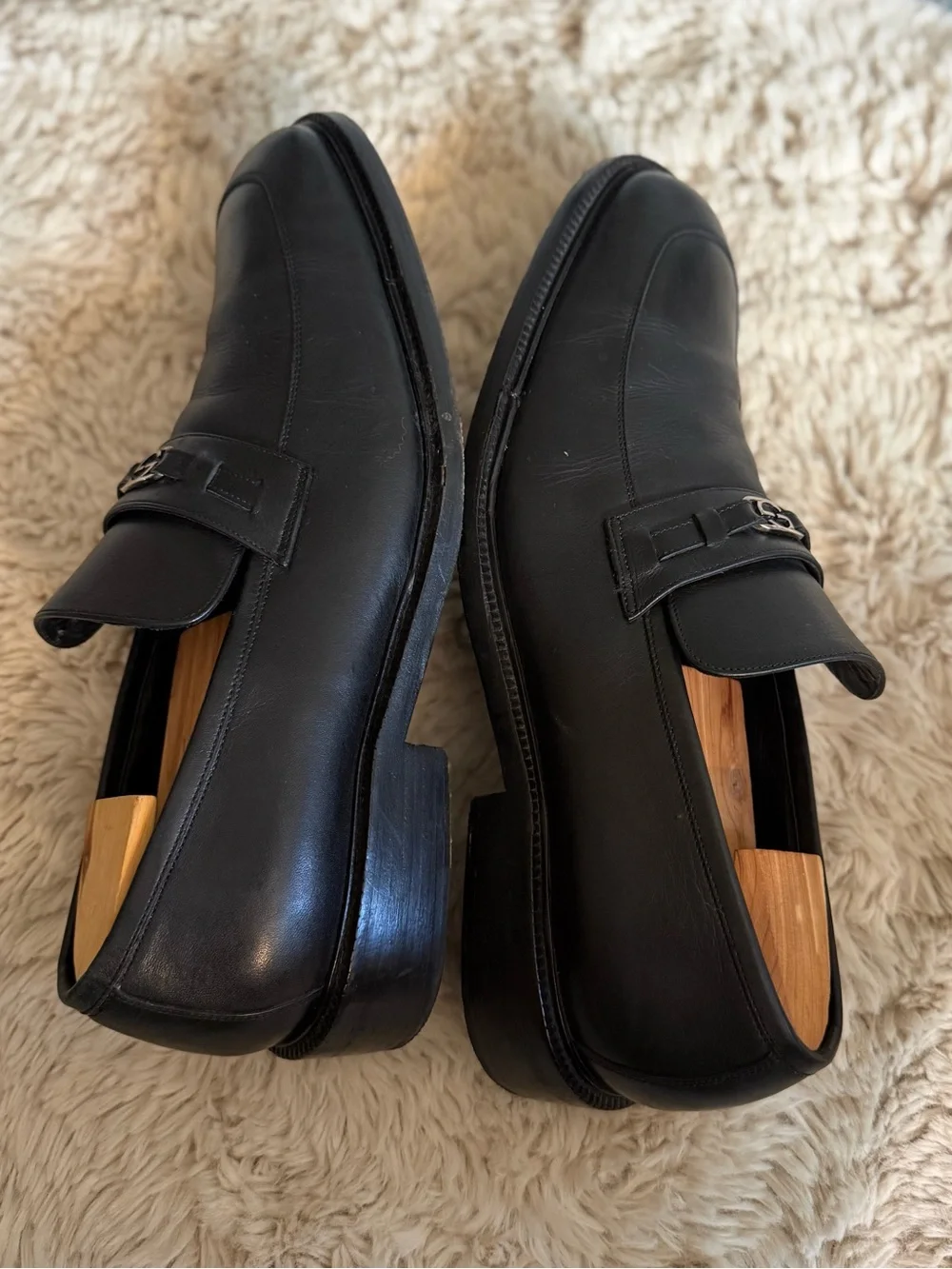 MENS GUCCI ITALIAN BLACK LEATHER DOUBLE G SLIP ON DRESS LOAFERS SIZE 45E EU